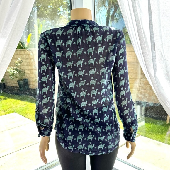 Blue XS Camel Print Button Blouse Shirt Hei Hei Anthropologie Arabian Nights Top - Picture 7 of 9